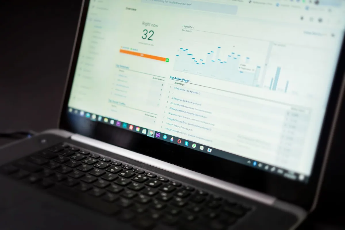 Advertising performance dashboard on a laptop