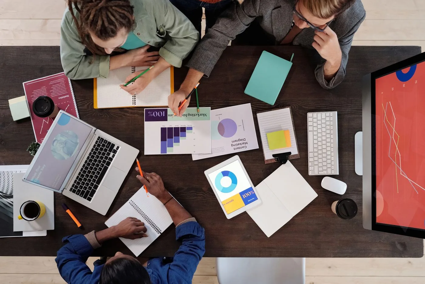 Content planning materials on a desk